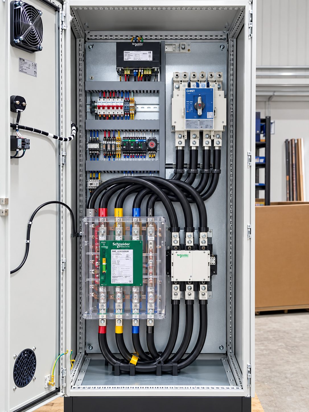 Fabricated control cabinet with Schneider Electric components and CHNT isolator